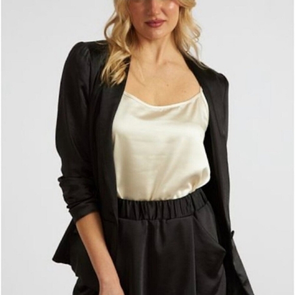 Drew Blake Black Satin Open Front Blazer Women's Size Medium - Picture 1 of 6